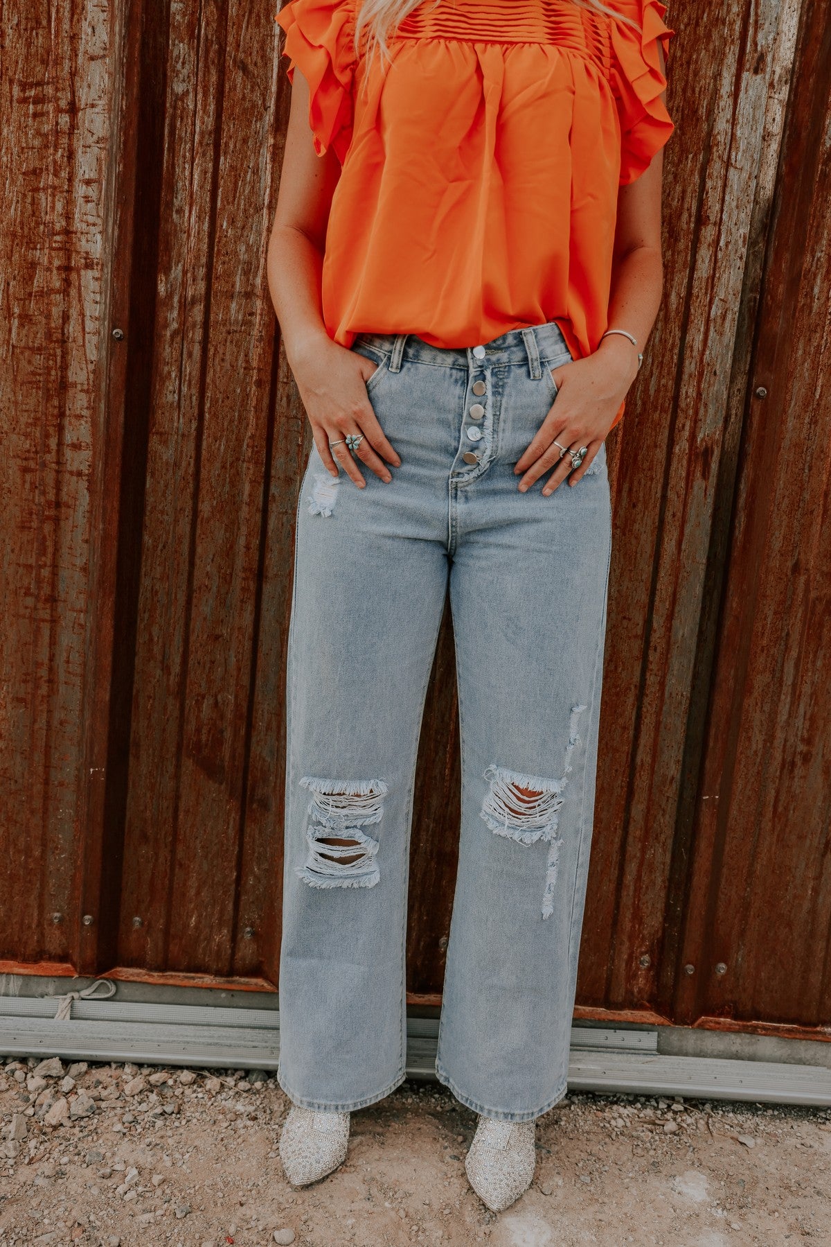 The Cali Ripped High Rise Wide Leg Jean