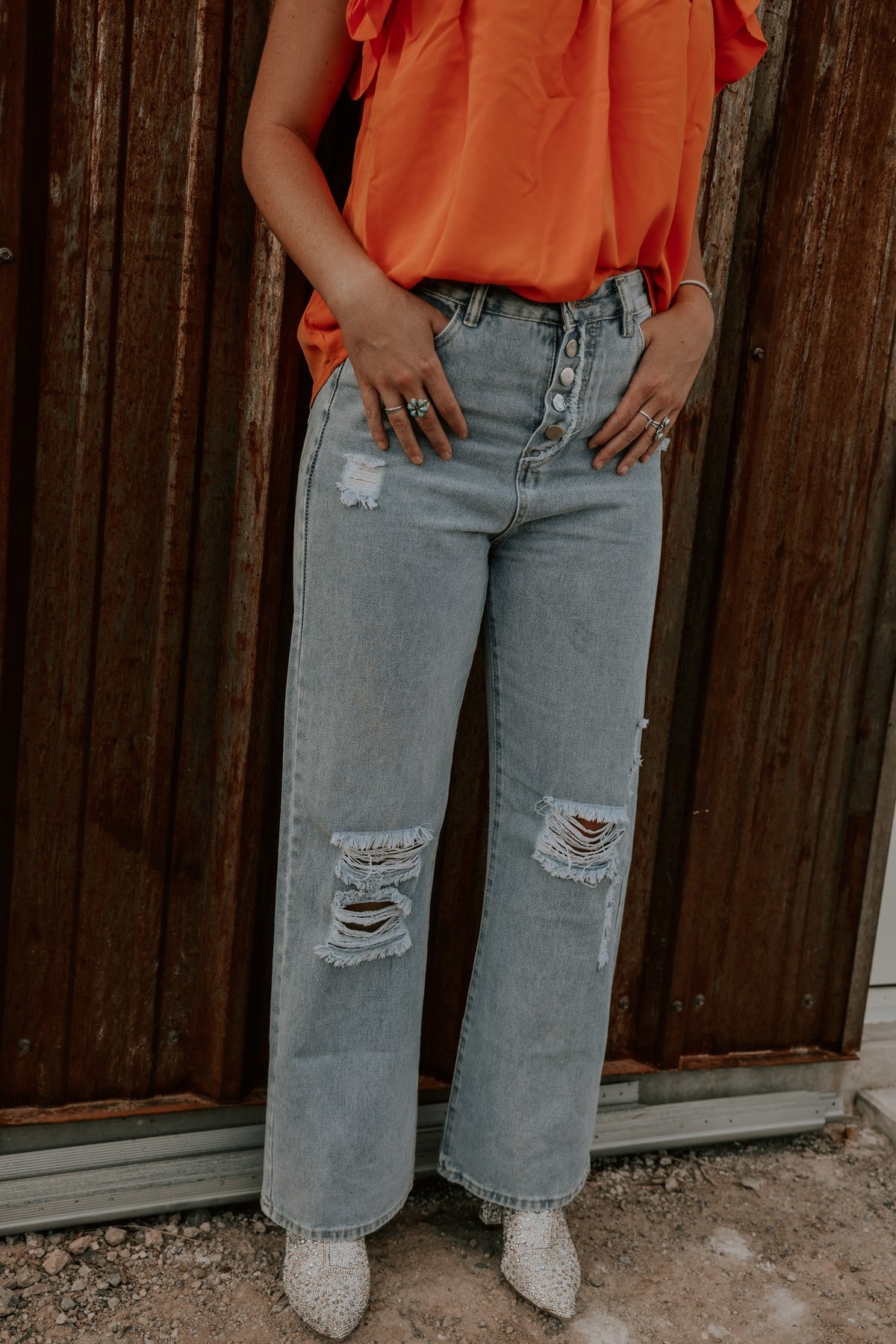 The Cali Ripped High Rise Wide Leg Jean