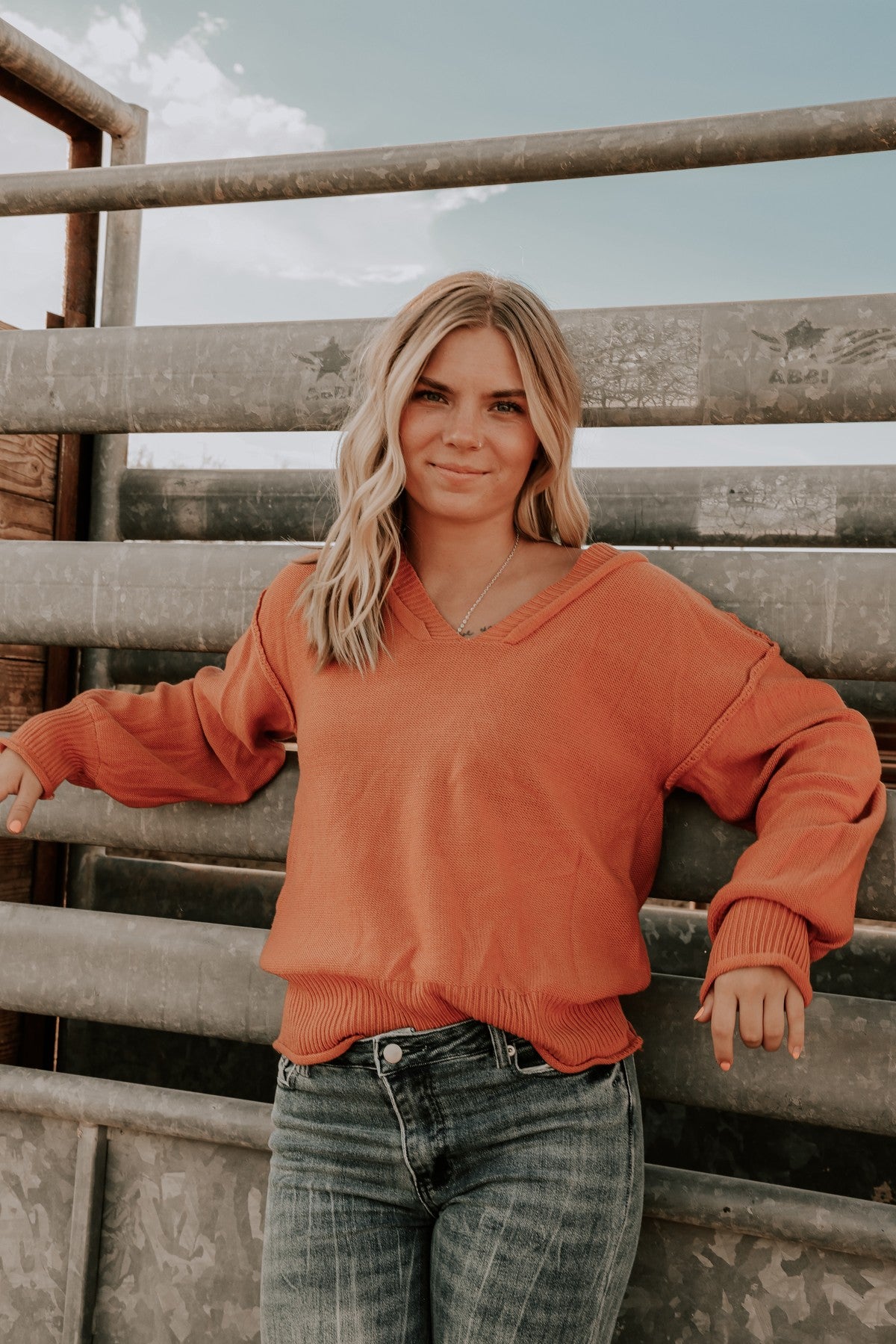 Rust Orange Off Shoulder Sweater