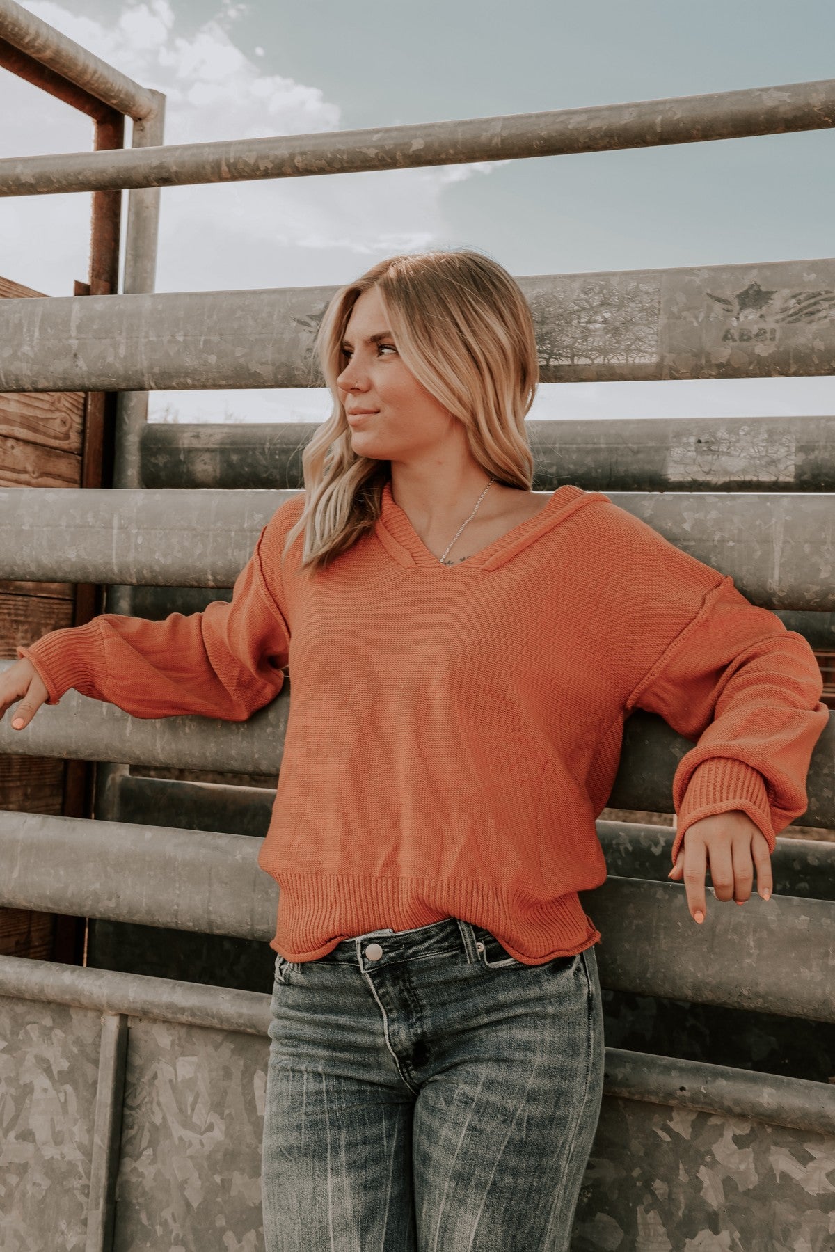 Rust Orange Off Shoulder Sweater