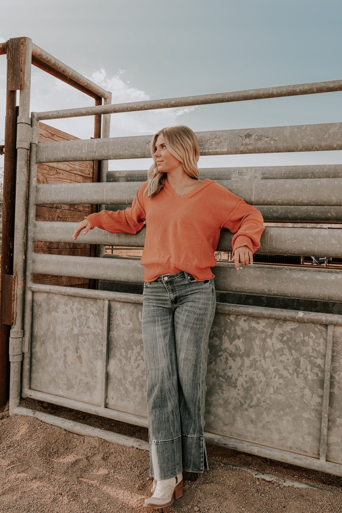 Rust Orange Off Shoulder Sweater