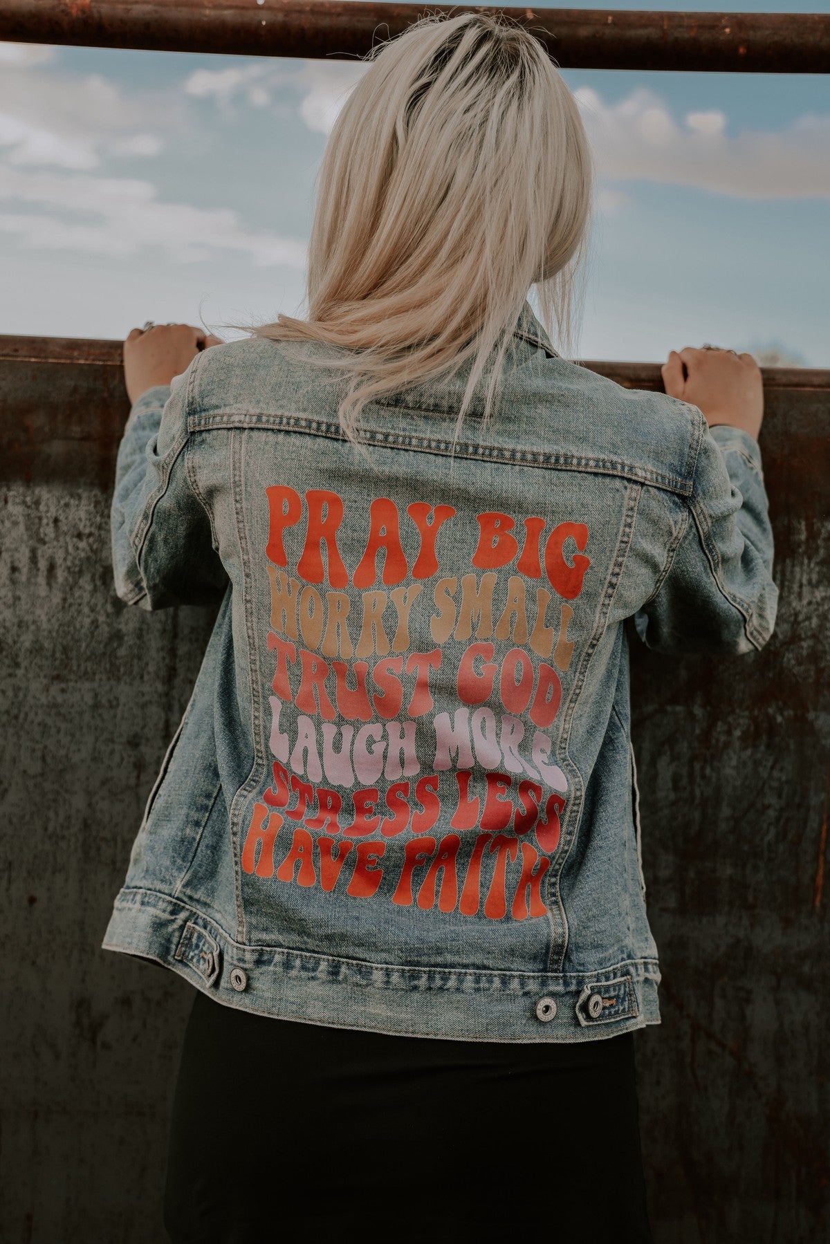 Colorful Its All About Prayers Denim Jacket