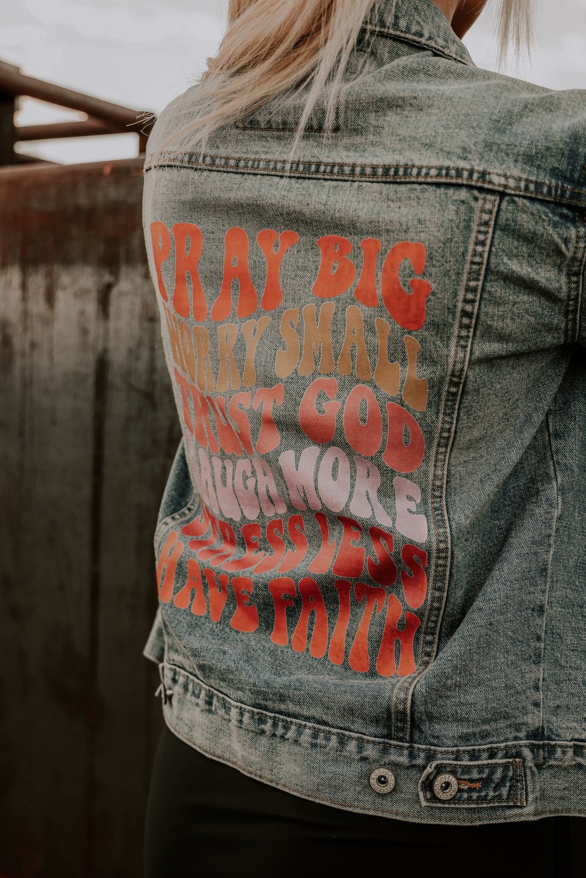 Colorful Its All About Prayers Denim Jacket