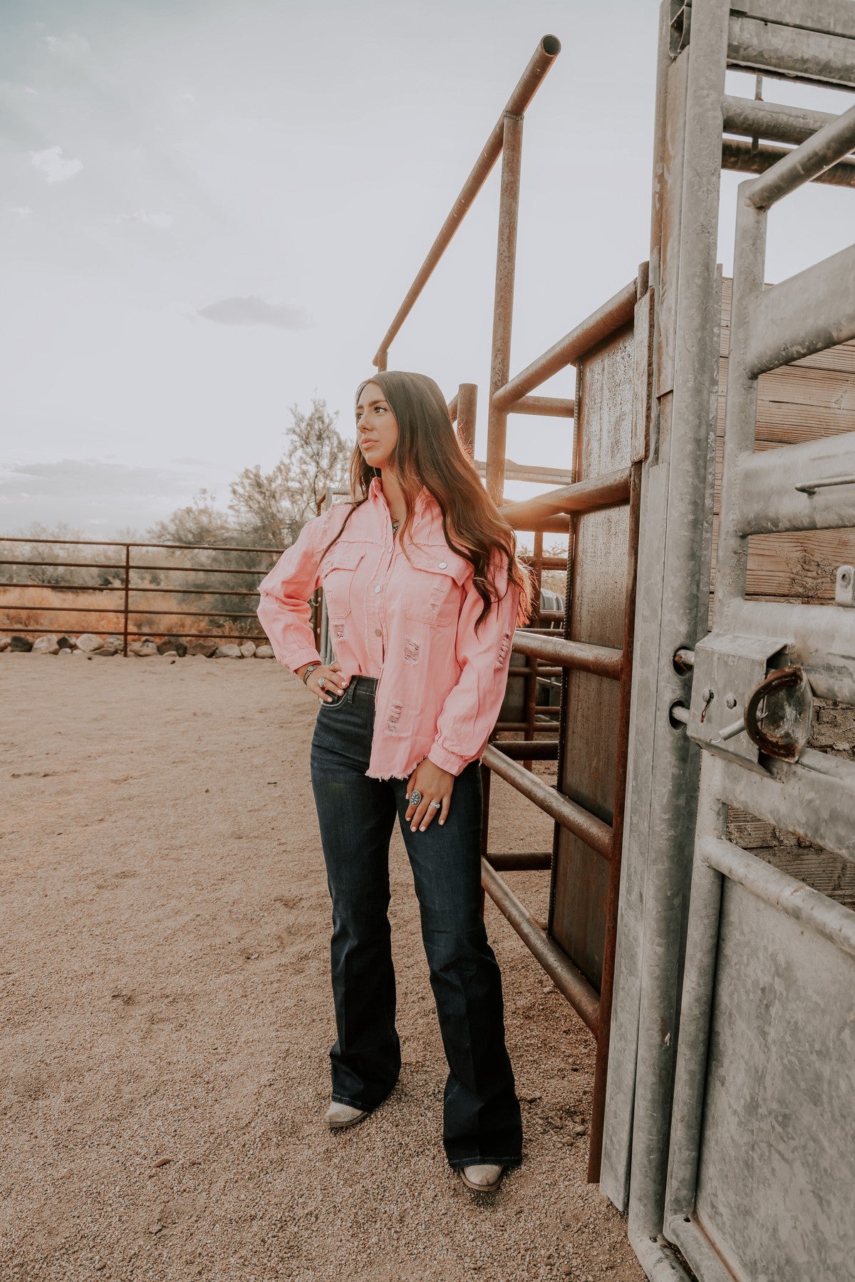 Pink Long Sleeve Denim Shirt