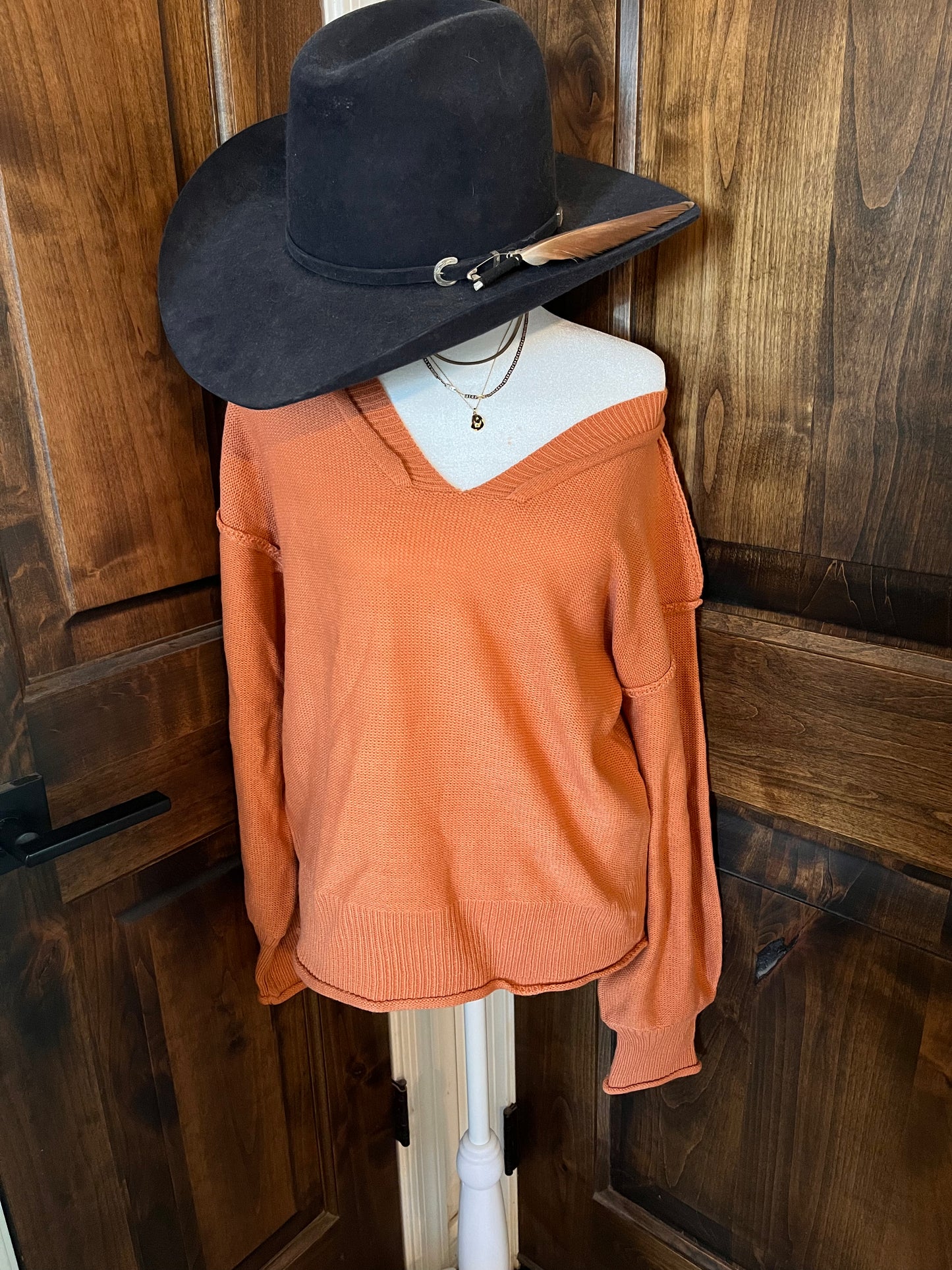 Rust Orange Off Shoulder Sweater