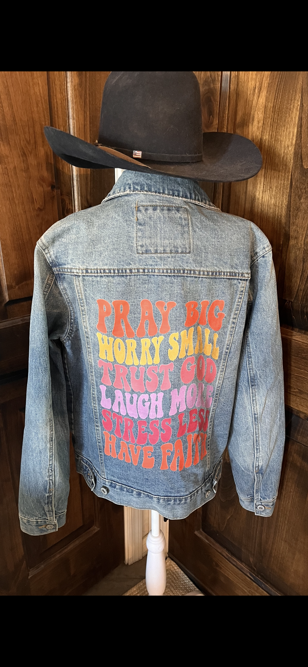 Colorful Its All About Prayers Denim Jacket