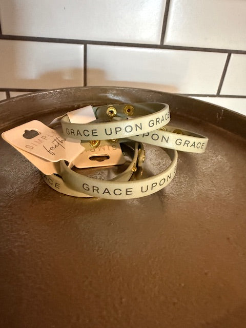 Grace Upon Grace Green Leather Bracelet