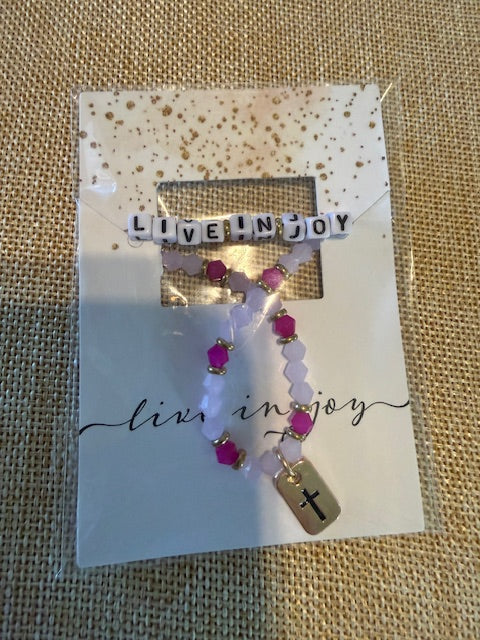 Live in Joy Word Bead Crystal Stretch Bracelets
