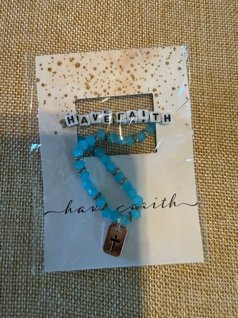 Have Faith Word Bead Crystal Stretch Bracelet