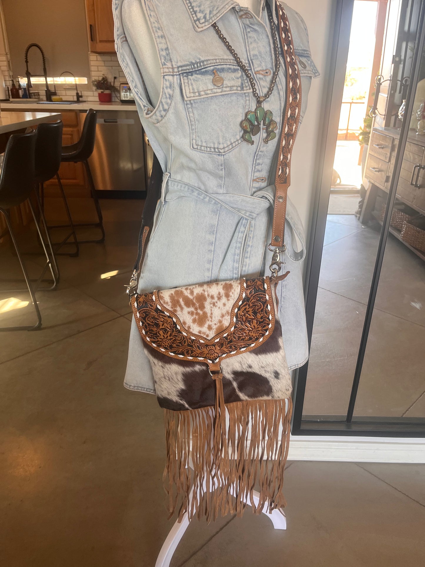 Saba Trail Hand Tooled Bag in Light and Brown