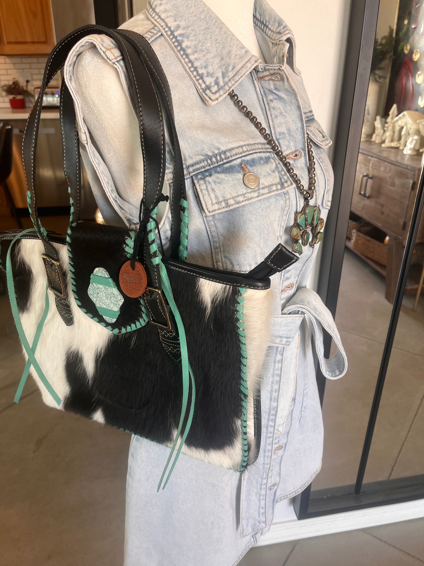 Vanita Canyon Leather and Black and White Cowhide Bag