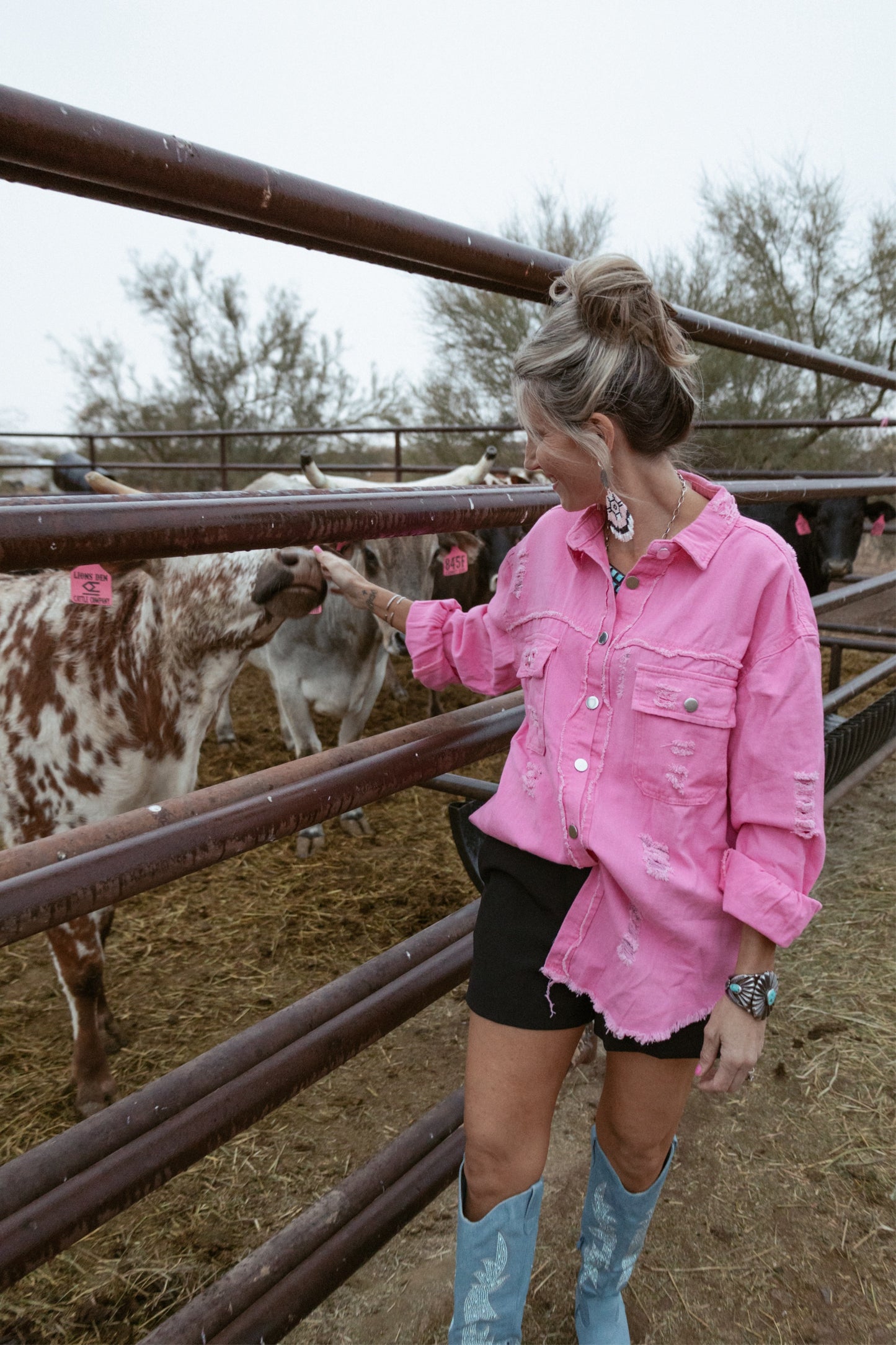 Pink Long Sleeve Denim Shirt