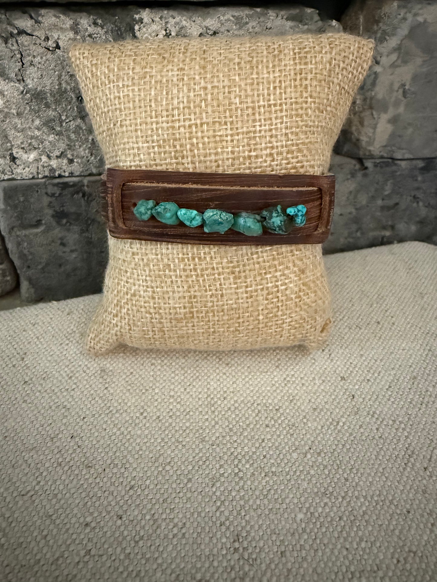 Leather and turquoise snap bracelet