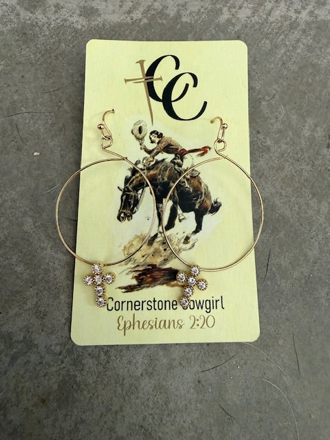 Gold cross hoops with diamond crosses