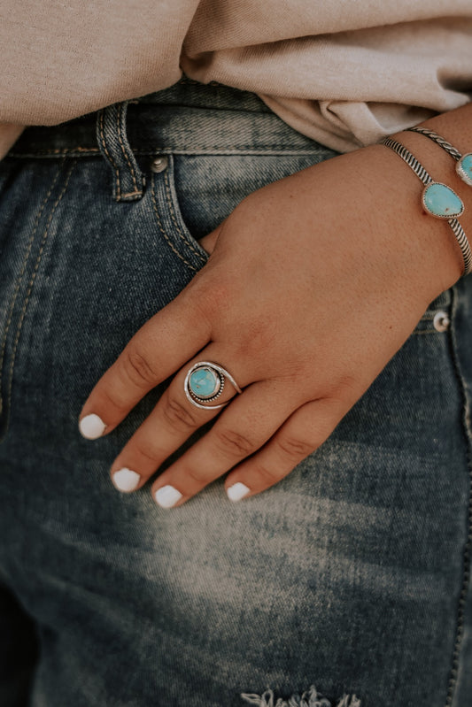 Authentic SHOW STOPPER Silver & Turquoise Adjustable Ring