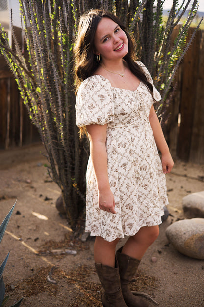 Tan And Brown Peasant Dress
