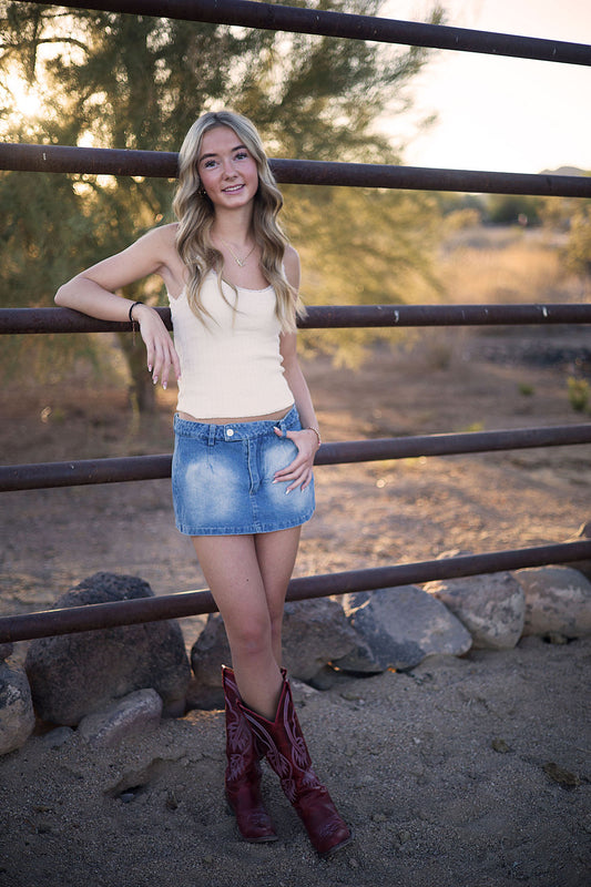 Denim Mini Skirt with Under Shorts
