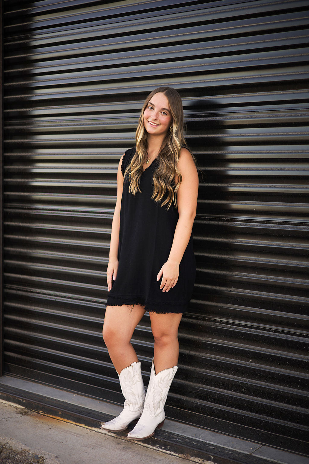 Black Linen Frayed Dress