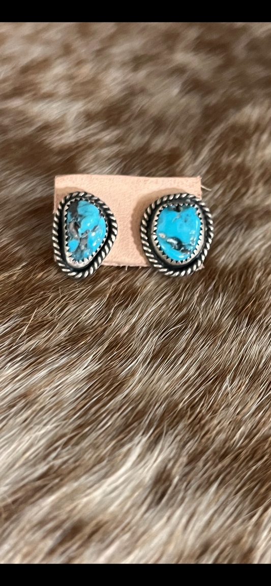 Authentic Sterling Silver & Sleeping Beauty Turquoise Stud Earrings