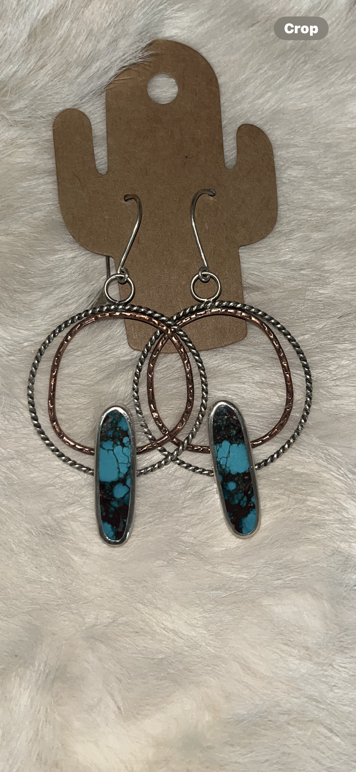 Authentic BIG SHOW HOOPS Turquoise Silver & Copper Earrings