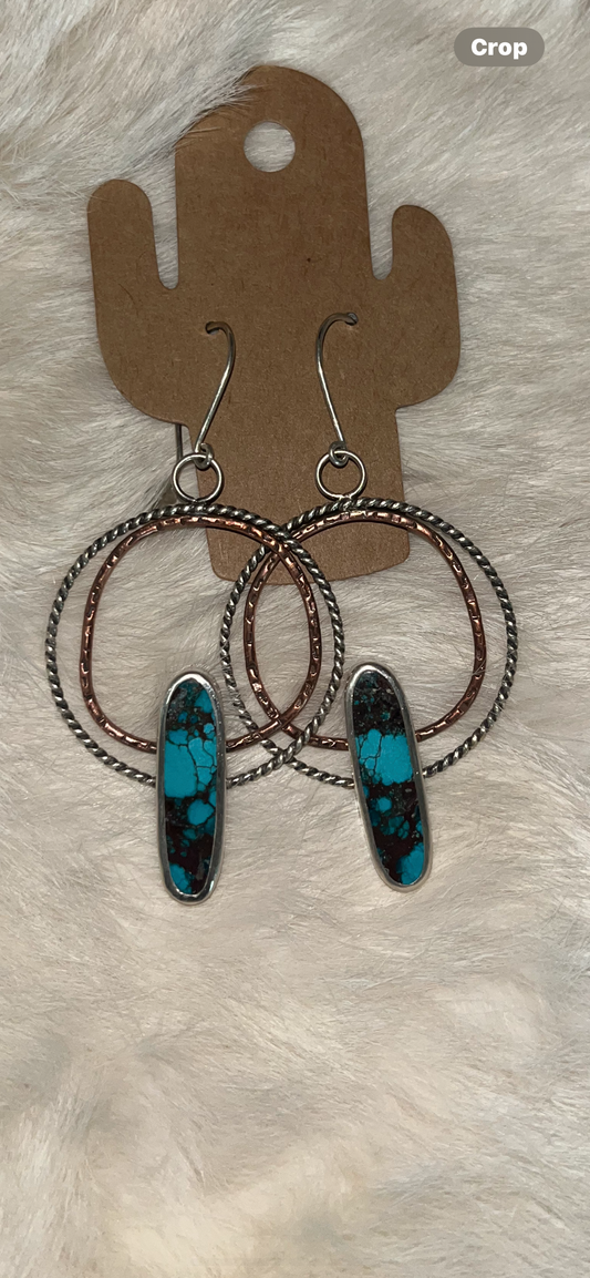 Authentic BIG SHOW HOOPS Turquoise Silver & Copper Earrings