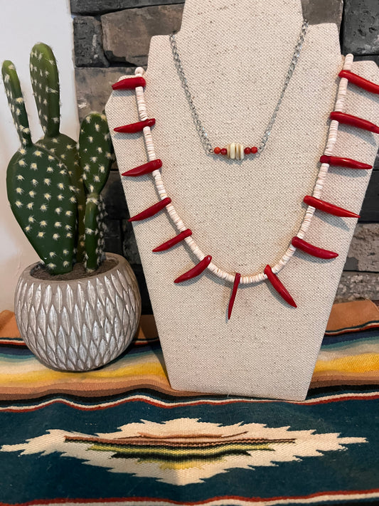 Authentic Red Bone & White Coral Necklace