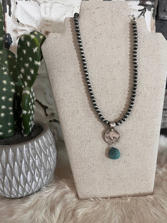 Navajo Beads with Nickel and Turquoise Necklace