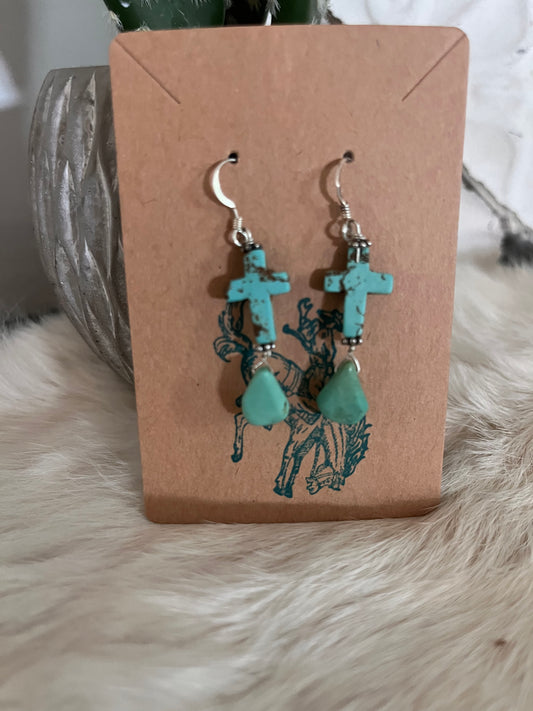 Authentic Turquoise Cross and Teardrop Earrings