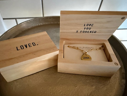 Gold Paper Clip Loved Necklace in Wooden Box