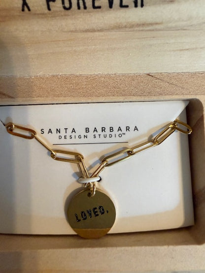 Gold Paper Clip Loved Necklace in Wooden Box