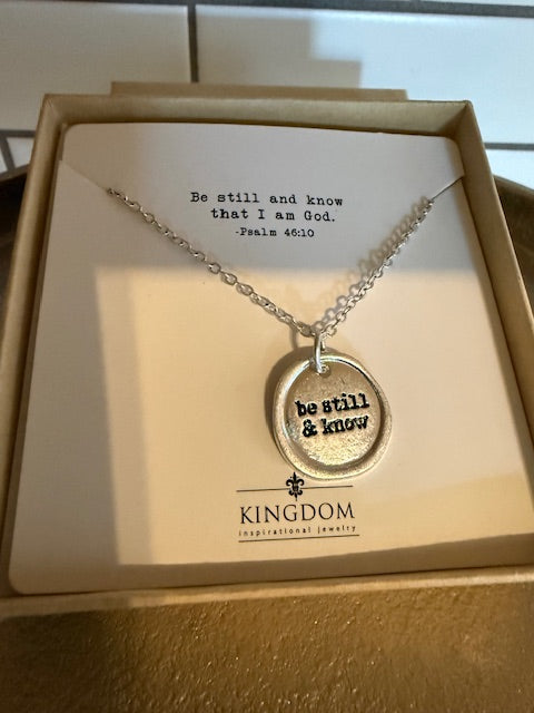 Silver Be Still and Know Round Pendant Necklace