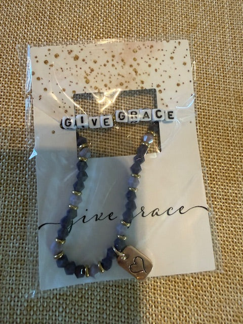 Give Grace Word Bead Stretch Crystal Bracelet