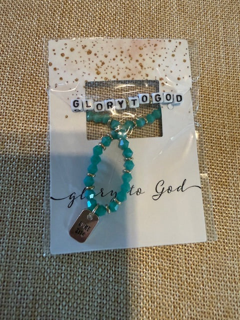 Glory to God Word Bead Crystal Stretch Bracelet