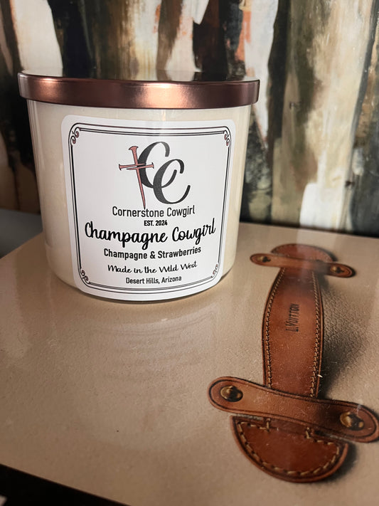 18oz Champagne Cowgirl Candle Champagne & Strawberry Scented