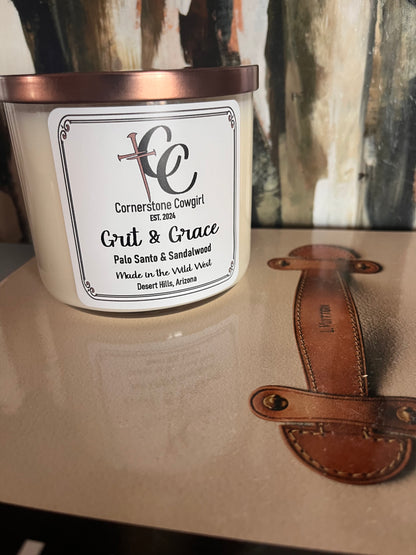 18oz Grit & Grace Candle Scented Palo Santo & Sandalwood