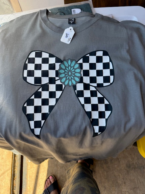 Checkered Bow and Turquoise Tee