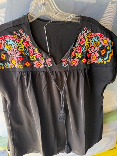 Black Embroidered Colorful Blouse