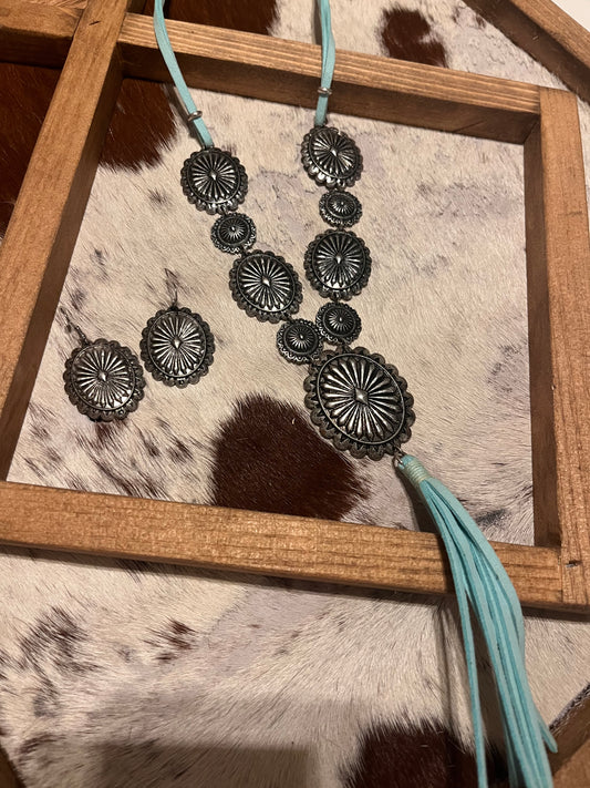 Turquoise Concho Necklace & Earrings