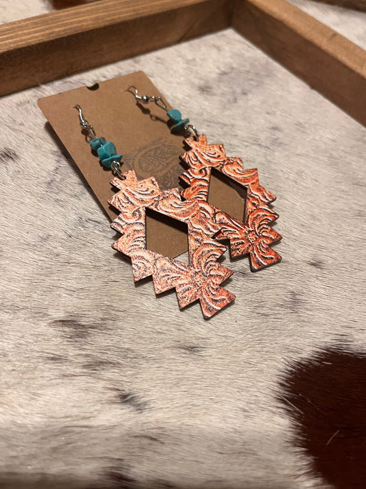 Leather & Turquoise Aztec Earrings