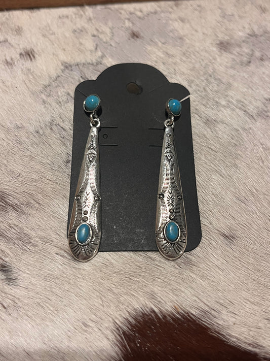 Silver & Turquoise Long Tear Drop Earrings