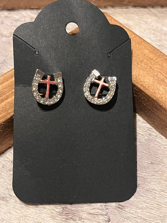 Diamond Horseshoe & Cross Stud earrings