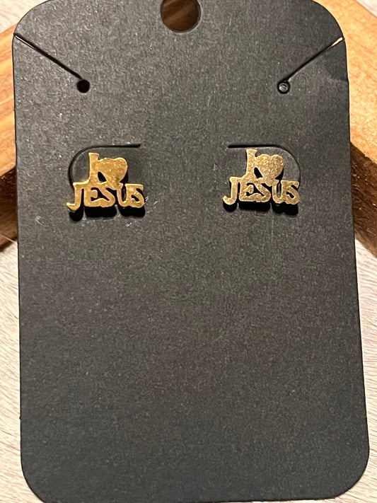 Small Gold I Love Jesus Stud Earrings