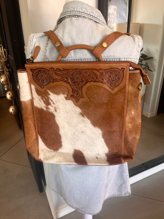 Sage Brush Bluff Backpack With Brown & White Cowhide