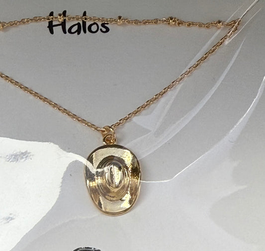 Gold cowboy hat necklace