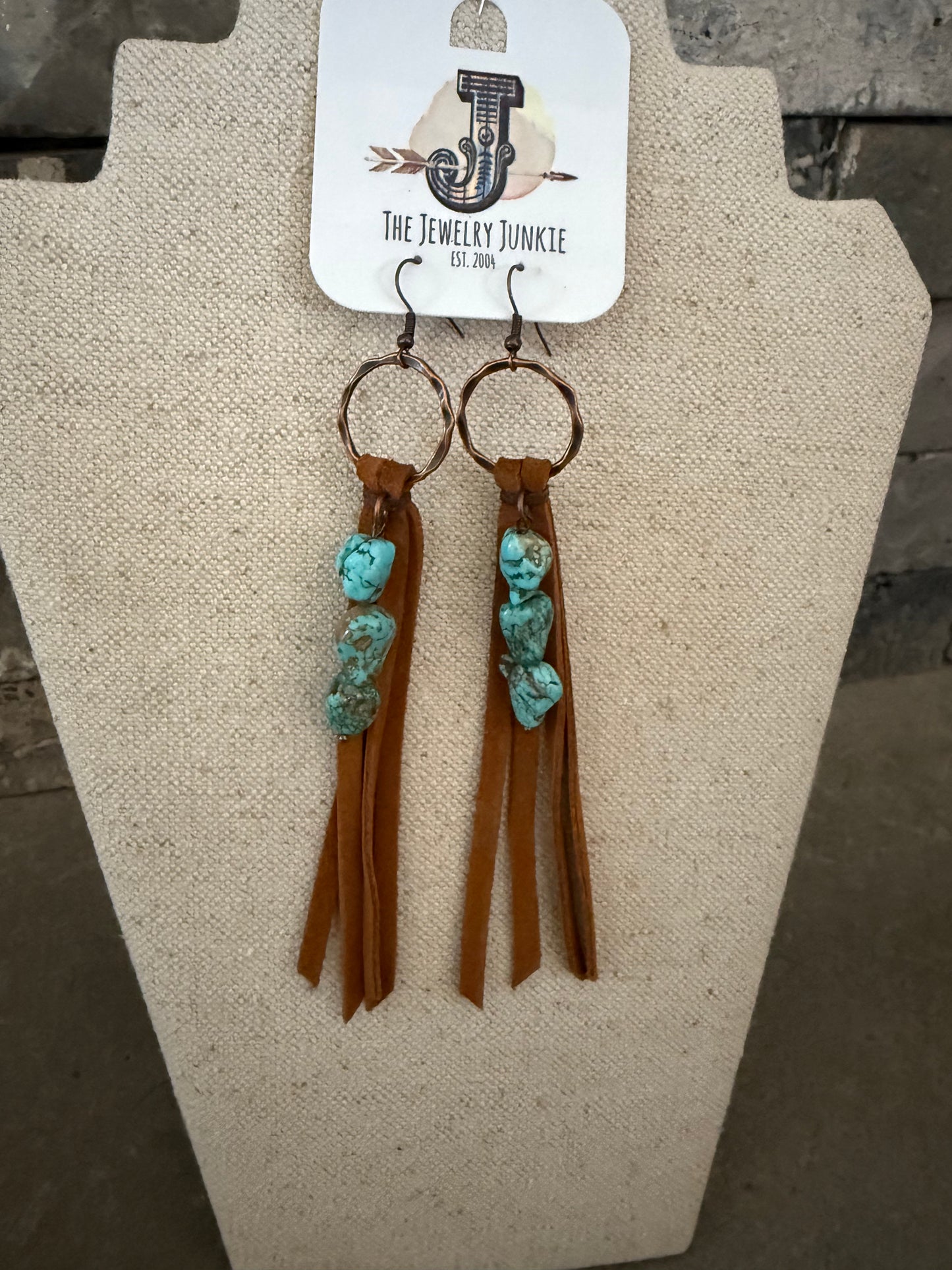 Leather and Fringe Turquoise Earrings