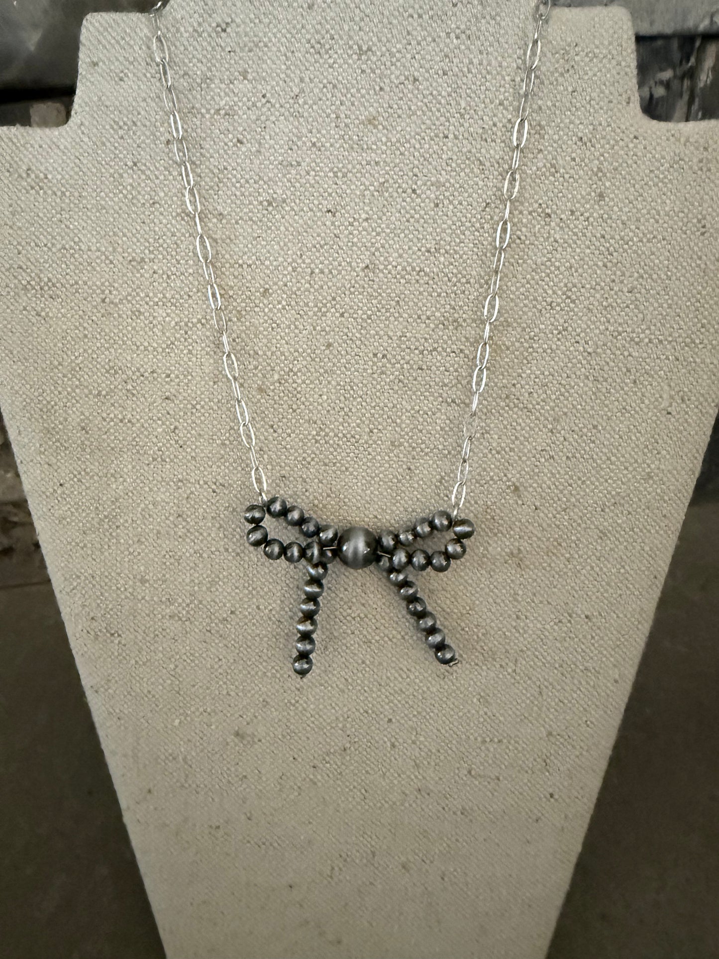 Silver Bow on paper clip chain necklace
