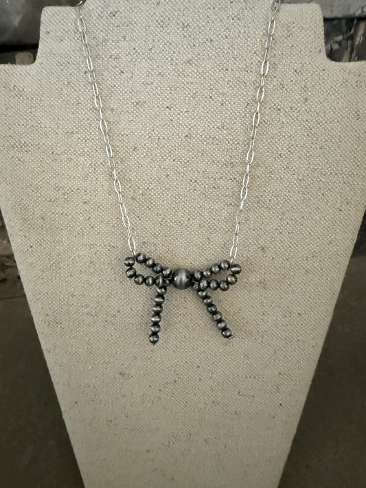 Silver Bow on paper clip chain necklace