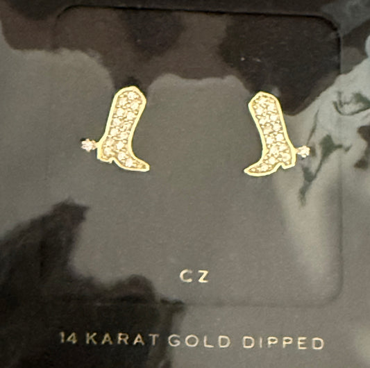 Cowboy boot and diamond stud earrings