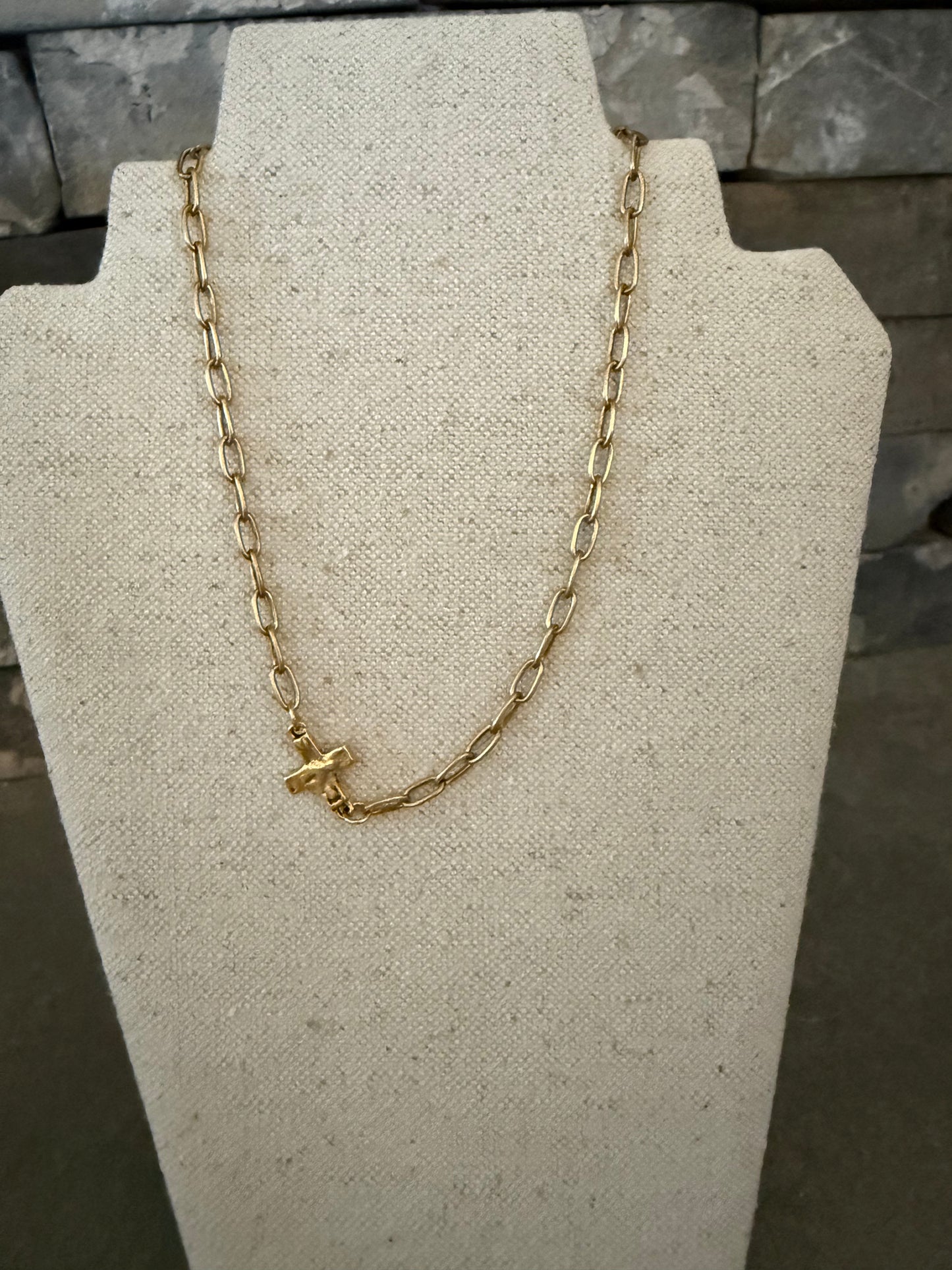 Gold Side Cross Necklace