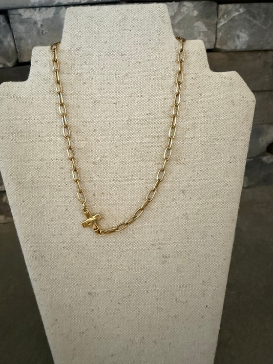 Gold Side Cross Necklace